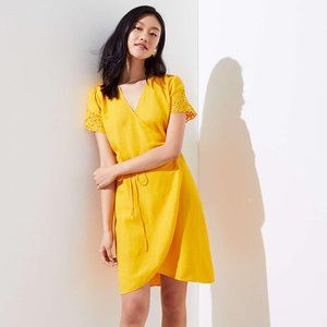 Loft Mustard Yellow Linen Wrap Dress